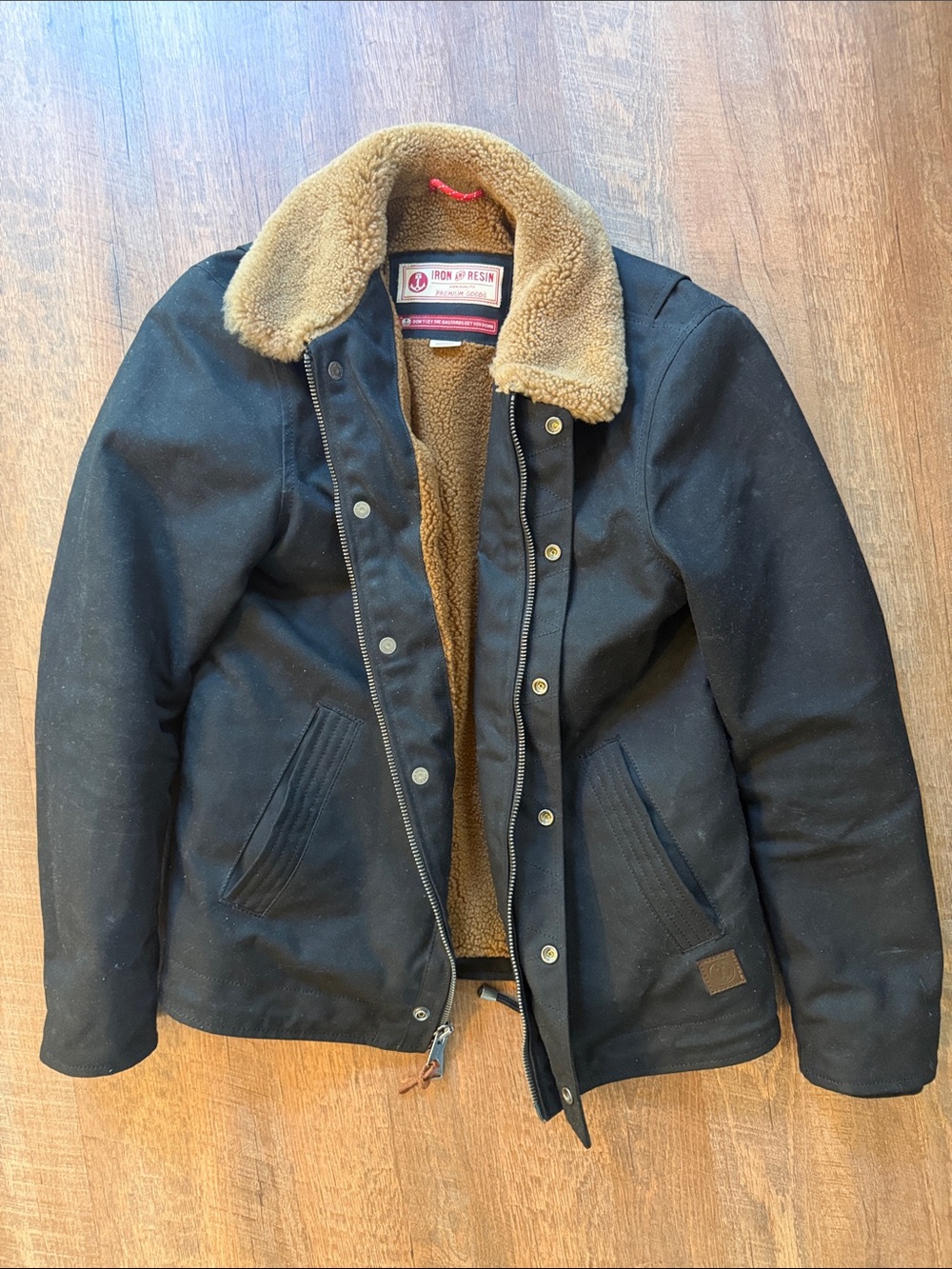 Iron & Resin Black Waxed Nautilus Sherpa Lined Jacket M